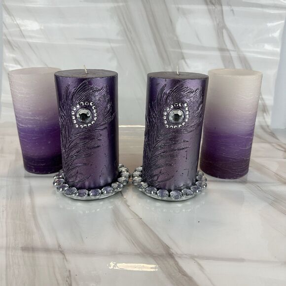 Purple Decorative Bedazzled Candles & Holders Single Wick & Battery Operated - Picture 3 of 14